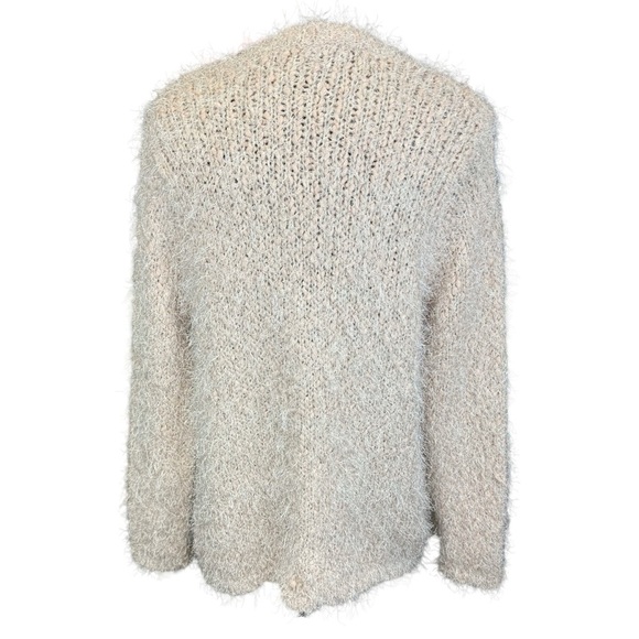 David Emanuel Soft Fuzzy Open Front Blush Beige Textured Cardigan Sweater Size M - Picture 3 of 6